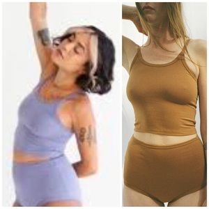 ARQ crop tanks x2 in periwinkle and toffee